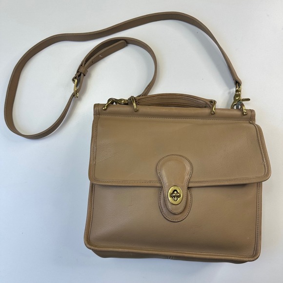 Vintage Coach Leather Crossbody Top Handle Bag Satchel Tan Beige 0508-329 - Picture 1 of 8